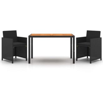 vidaXL Set Comedor De Jard&iacute;n 3 Pzas Con Cojines Rat&aacute;n Sint&eacute;tico Negro Vidaxl