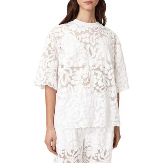 AllSaints Amelie Floral Lace T-Shirt in Optic White at Nordstrom, Size X-Small Regular