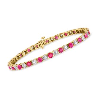 Ross-Simons Ruby and Diamond Tennis Bracelet in 18kt Gold Over Sterling