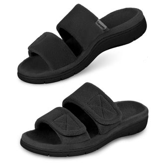 Garonne Womens Dual Strap Adjustable Open Toe Slippers with Arch Support Summer House Shoes for Women Indoor/Outdoor, black, 5.5 UK