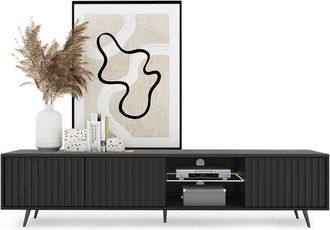 Selsey Bello - Mobile tv - 175 cm - nero con le asse e i piedini neri - con illuminazione a led - Selsey