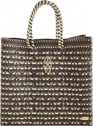 Lola's Bag Womens Medium Woven Regular Strap Tote Bag In Taupe/gold