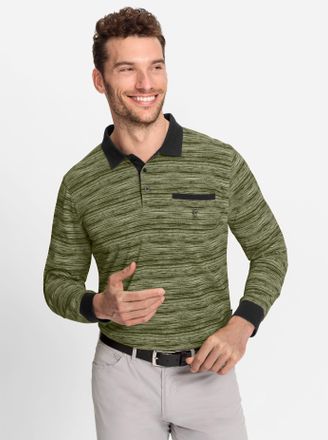 Hajo Poloshirt HAJO Langarm-Poloshirt, Herren, Gr. 44/46, gr&uuml;n (oliv, meliert), 62% Baumwolle, 38% Polyester, gemustert, gestreift, unifarben, Shirts Polos