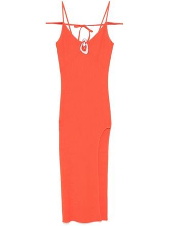 DAVID KOMA crystal-buckle knitted maxi dress - Orange