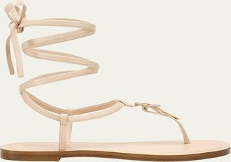 Stuart Weitzman Georgie Leather Ankle-Wrap Flat Sandals