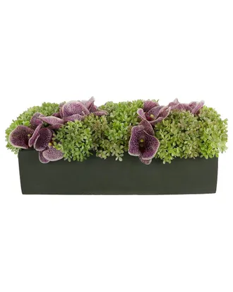 Creative Displays Inc. Orchid And Snowball Hydrangea Arrangement In A Fiberstone Planter