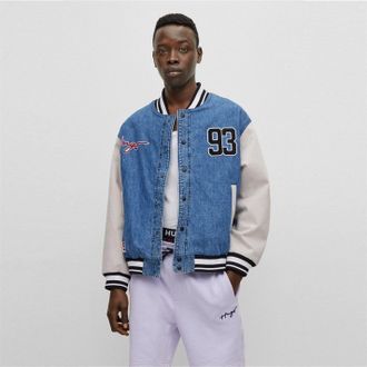 HUGO BOSS Hugo Mens Solid Patterned Denim Jacket in Bright Blue - Size Small