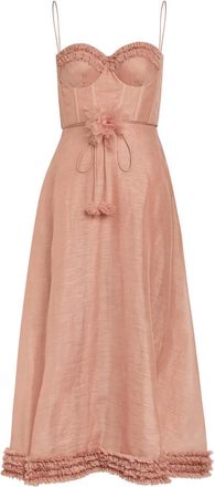 Zimmermann Luna Floral-appliqu&eacute;d Linen and Silk-blend Midi Dress - Peach - 4 (UK 16 / XL)