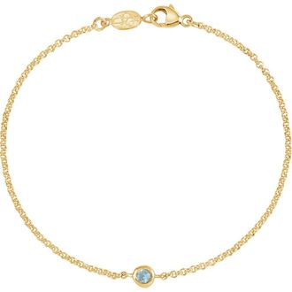 Dower & Hall Single Aquamarine Dewdrop Chain Bracelet in Yellow Gold Vermeil at Nordstrom, Size 7.25