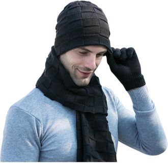 Generic Rabbit Hunting Cap Knitted Windproof Winter Mens Scarf Winter Warm Gloves Hat Hat Three- Hat Mens Knitted Hats Flannel Baseball Cap (Black, One Size)