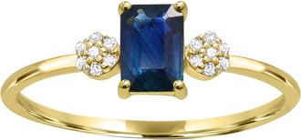 Diamond2Deal 10K Yellow Gold Blue Sapphire and Diamond Engagement Ring ( 0.65Ct)