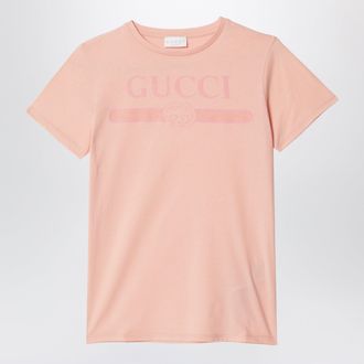 Gucci T-shirt rosa con stampa logo