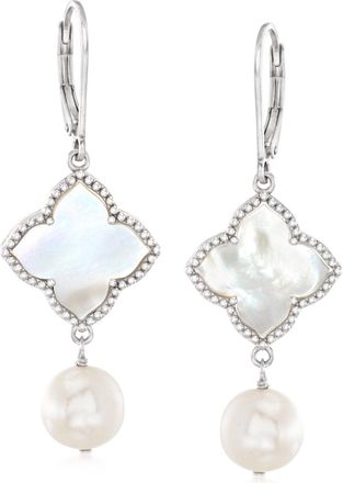 Ross-Simons 8.5-9mm Cultured Pearl and 15mm Mother-Of-Pearl Drop Earrings in Sterling Silver