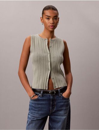 Calvin Klein Jeans Calvin Klein Womens Smooth Cotton Rib Button-Down Tank Top - Green - M