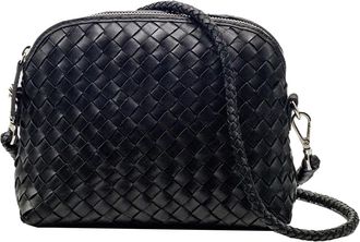 Dragon Diffusion Chunky Fellini Black Compact Woven Calfskin Leather Clutch