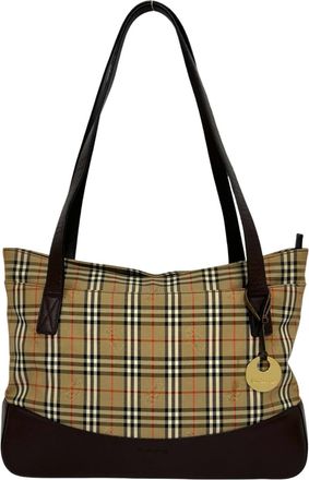 Burberry Beige Brown Canvas Leather Handbag Tote Bag (Pre-Owned)