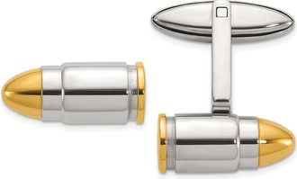 Diamond2Deal Stainless Steel Polished Yellow IP-plated Bullet Cuff Links