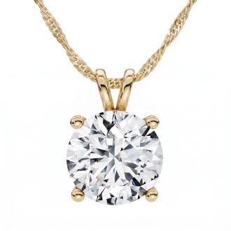 Pompeii3 Certified 2Ct Solitaire Round Diamond Necklace 14k Yellow Gold Lab Grown Pendant