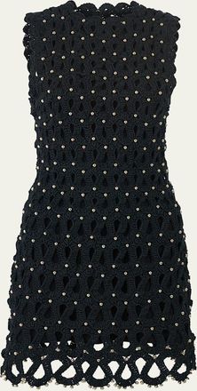 Carolina Herrera Embellished Crochet Knit Sleeveless Mini Dress