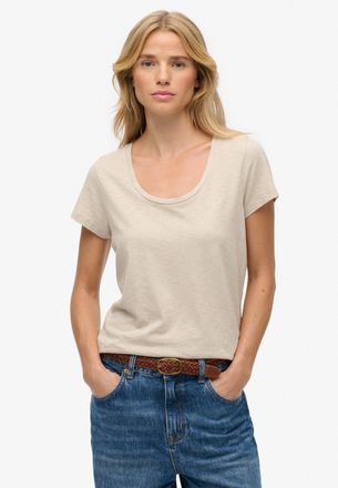 Superdry T-Shirt SUPERDRY STUDIOS SCOOP NECK TEE, Damen, Gr. XL, feather grau, Single Jersey, Obermaterial: 60% Baumwolle, 40% Lyocell, unifarben, regular fit 