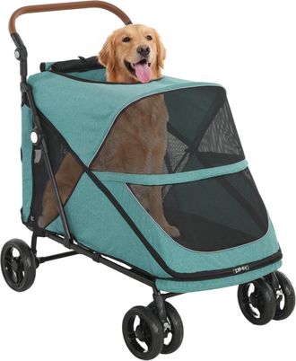 OEM Carrito Para Perros Plegable Con Un Bot&oacute;n Hasta 30 Kg Con Suspensi&oacute;n En 4 Ruedas Giratorio Y Freno De Pie Turquesa