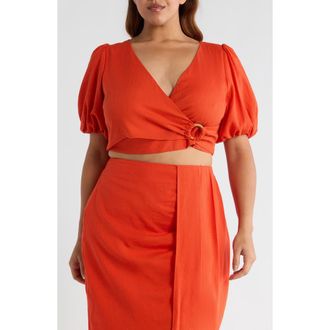 Sugarlips Bet On You Faux Wrap Crop Top in Red Orange at Nordstrom, Size 2X