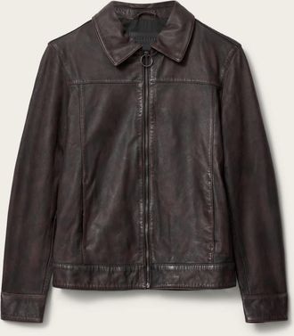 AllSaints Leather Alkan Zip Up Two Tone Leather Jacket, Size: XXL