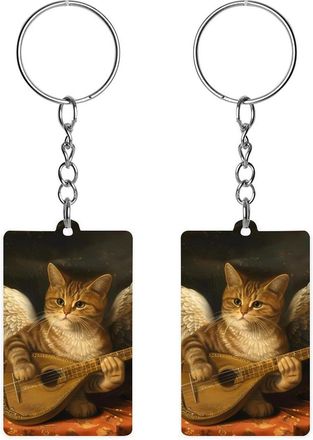 Generic Angel with A Lute Cat Kitten Whimsical Acrylic Keychain Fashion Charms Keychain Holder Keyrings Mini Pendant