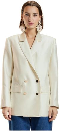 Cynthia Rowley Silk Wool Double Breasted Blazer - Dames - Blazers - Wit - M - Wol - Jassen