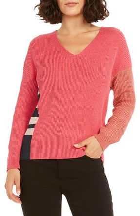 Nic+Zoe Colorblock V-Neck Rib Sweater in Pink Multi at Nordstrom Rack, Size Xx-Large