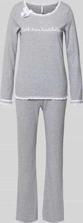 Louis & Louisa Regular Fit Pyjama mit Zierschleife Modell Zeit zum Kuscheln in Hellgrau, Größe XXL