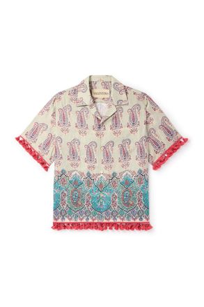 Valentino Garavani Voyage Imaginaire Camp-Collar Tasseled Paisley-Print Linen Shirt