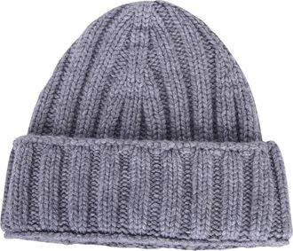 Dell'Oglio Geribbelde Gebreide Muts - Heren - Hoeden - Grijs - ONE Size - Kasjmier - Accessoires