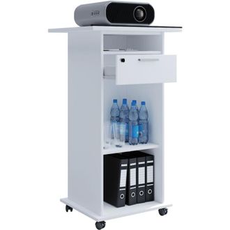 ebuy24 Tavolo da appoggio in legno vcm ideale per proiettori o proiettori con ruote Dimensioni: a. 108 x l. 60 x d. 50 cm Piano basamento Cassetto