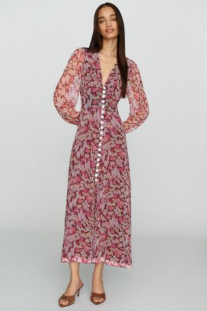 Rixo Avalyn Floral V-Neck Midi Dress
