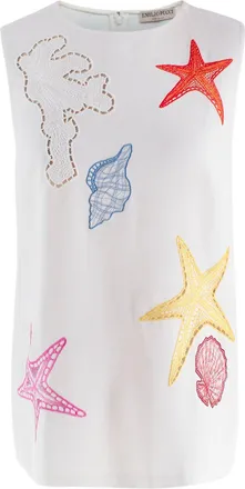 Emilio Pucci Embroidered White Crepe Sleeveless Blouse Size XS