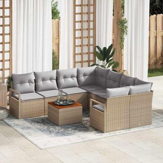 vidaXL Vidaxl - Conjunto De Sof&aacute; De Jard&iacute;n Con Coj&iacute;n 9 Pcs Beige Polirat&aacute;n
