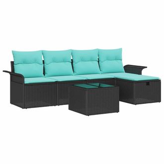 vidaXL Conjunto De Sof&aacute; De Jard&iacute;n Con Coj&iacute;n 6 Pcs Negro Y Turquesa Vidaxl