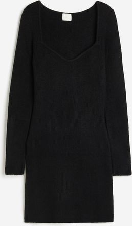 H&M Geripptes Strickkleid - Schwarz