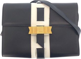 Celine Celine Blue Calfskin Logo Ribbon Shoulder Bag (Authentic Pre-Loved)