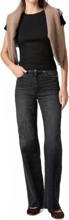 Paige Anessa High Rise Wide Leg Jeans With Raw Hem In Viper Black Distressed