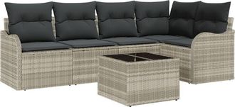 vidaXL Vidaxl - Garden Sofa Set with Cushion 6 pcs Light grey Poly rattan