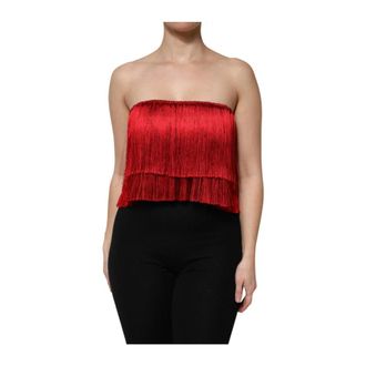 Dolce & Gabbana Rode Zijden Franje Tube Top - Dames - Tops zonder mouwen - Rood - 2XS - Tops