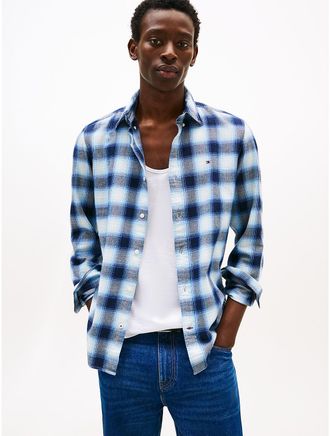 Tommy Hilfiger Mens Regular Fit Shadow Check Brushed Shirt - Navy - XS