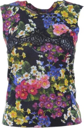 Dolce & Gabbana Floral Top zonder Mouwen - Dames - Ronde hals truien - Zwart - XS - Truien & Vesten