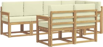 vidaXL Conjunto De Sof&aacute;s De Exterior 7 Uds. Blanco Y Crema Poli&eacute;ster Vidaxl