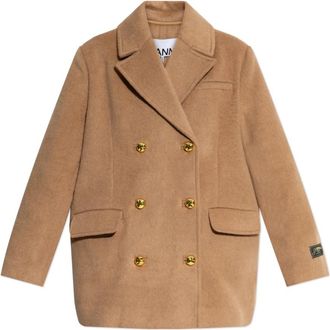 Ganni Double-Faced Wool Double-Breasted Blazer - Dames - Mantel - Bruin - 2Xs/Xs - Wol - Jassen