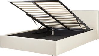 Beliani Cama Tapizada De Tela 140 X 200 Cm Con Almacenaje Y Cabecero Beige Orbey