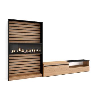 Skraut Home Skraut Home - Muebles De Sal&oacute;n Para Tv, Conjunto De Muebles Comedor, 310x186x35cm, Para Tv Hasta 80, Chimenea El&eacute;ctrica, Estilo Moderno, Roble Y Negro