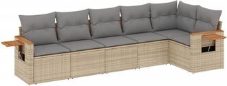 vidaXL Vidaxl - Juego De Sof&aacute;s Jard&iacute;n Con Cojines 6 Pzas Rat&aacute;n Sint&eacute;tico Beige